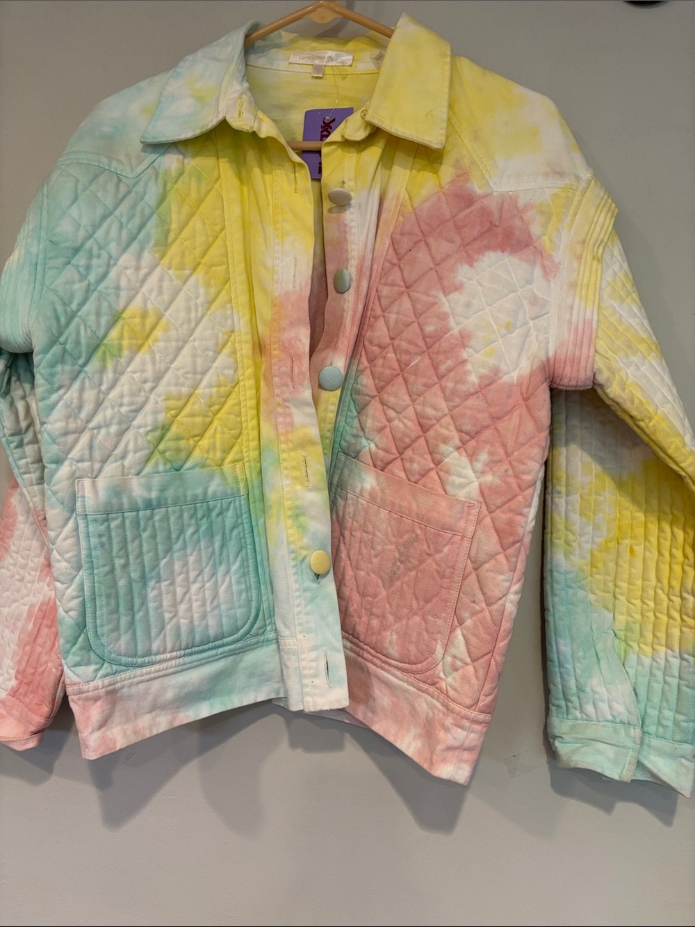 LoveShackFancy Quilted Tie-Dye Jacket - Yellow, Pink, Mint